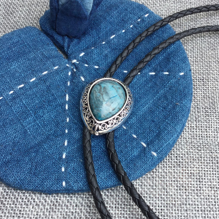 Cravates bolo vintage en métal sculpté turquoise en forme de larme - Bleu - image 0