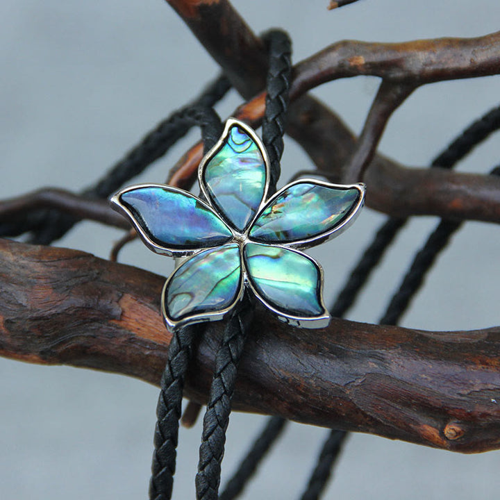 Cravates bolo vintage en métal irisé en nacre d'ormeau en forme de fleur - Bleu - image 0