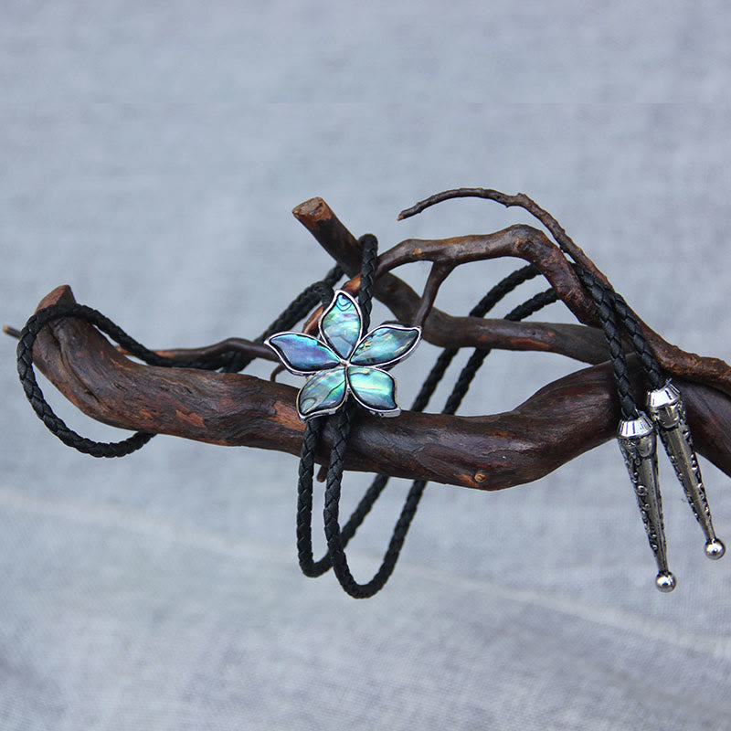 Cravates bolo vintage en métal irisé en nacre d'ormeau en forme de fleur - image 1