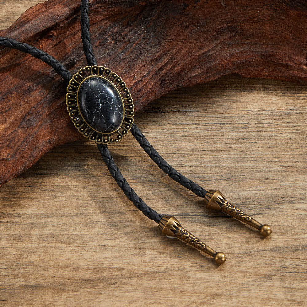 Cravates bolo rétro en métal et pierres précieuses naturelles assorties - Style n° 1 - image 1