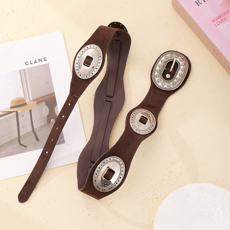 Ceinture en cuir suédé ornée d'une boucle vintage élégante pour femme - Brun - 36 - image 0