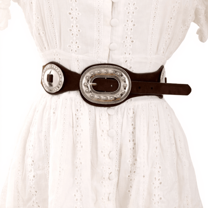 Ceinture en cuir suédé ornée d'une boucle vintage élégante pour femme - image 3