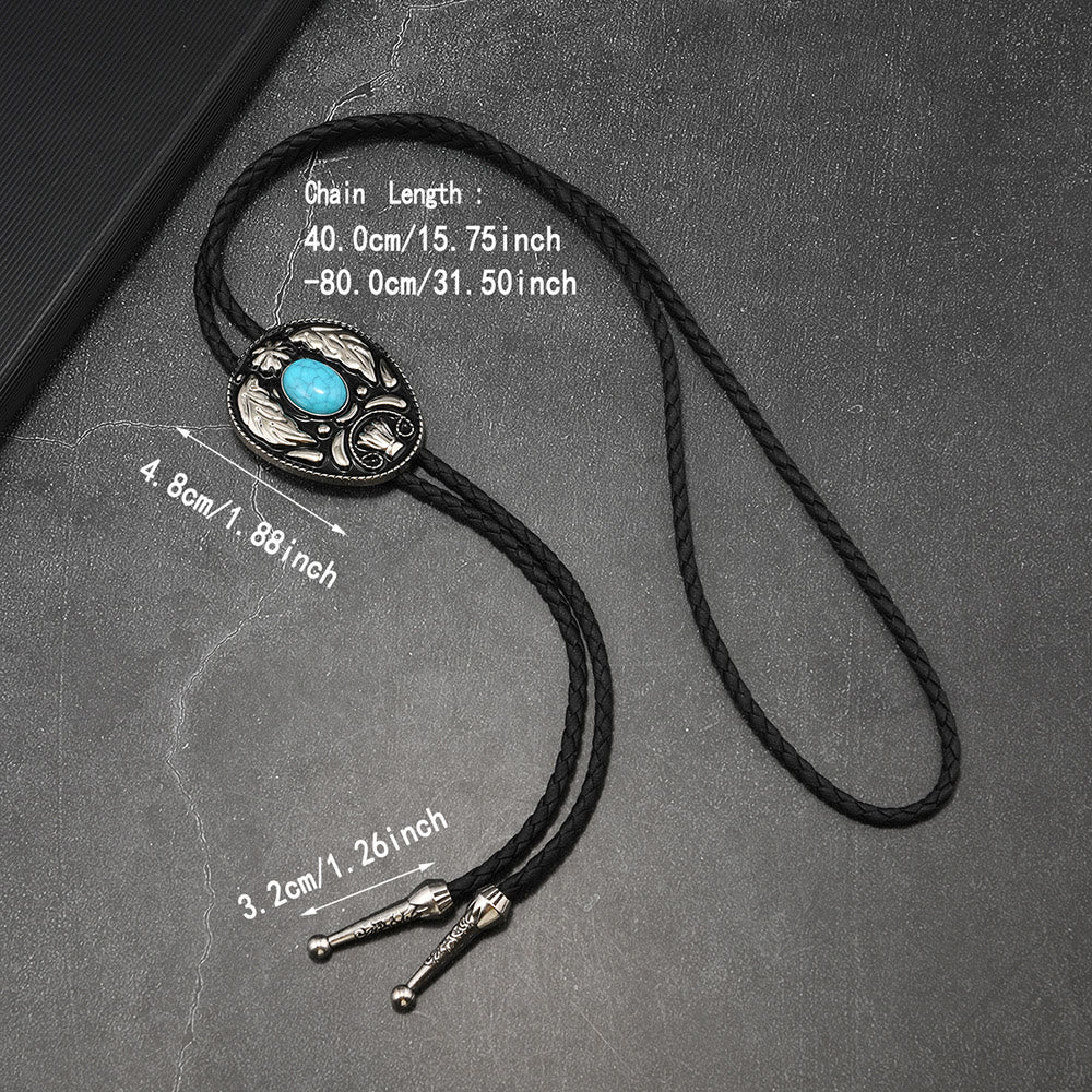 Cravates bolo ovales turquoise en métal sculpté noir et blanc - image 4