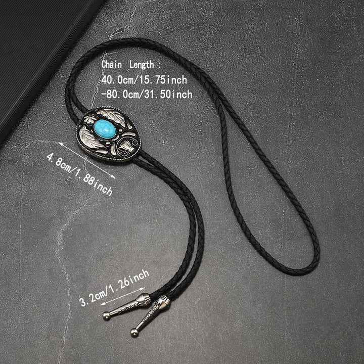 Cravates bolo ovales turquoise en métal sculpté noir et blanc - image 4