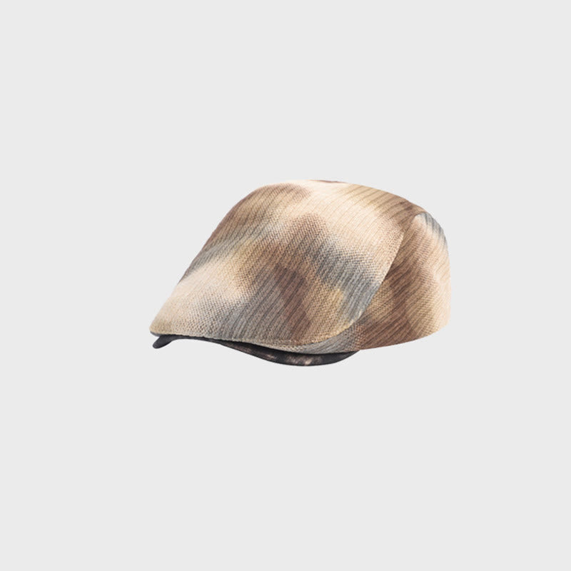 Béret d'hiver rétro en velours côtelé tie-dye pour homme - Kaki - Réglable (21 1/4"-22 7/8") - image 1