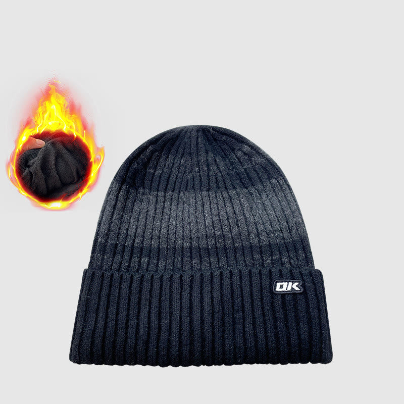 Bonnet rayé en maille doublé polaire pour homme - Noir - Réglable (21 1/4"-22 7/8") - image 1