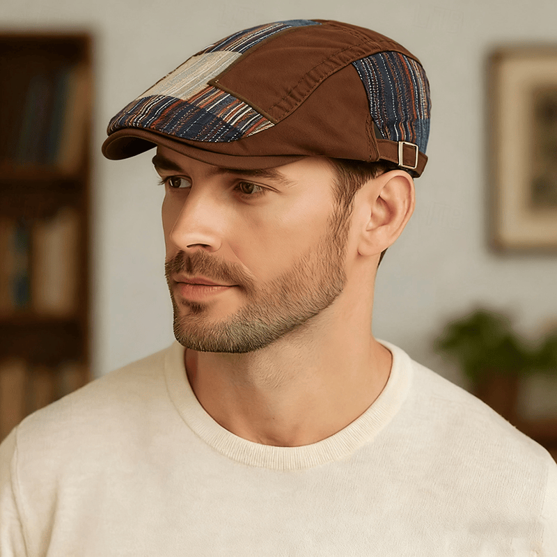 Béret d'hiver patchwork rétro coloré pour homme - image 0