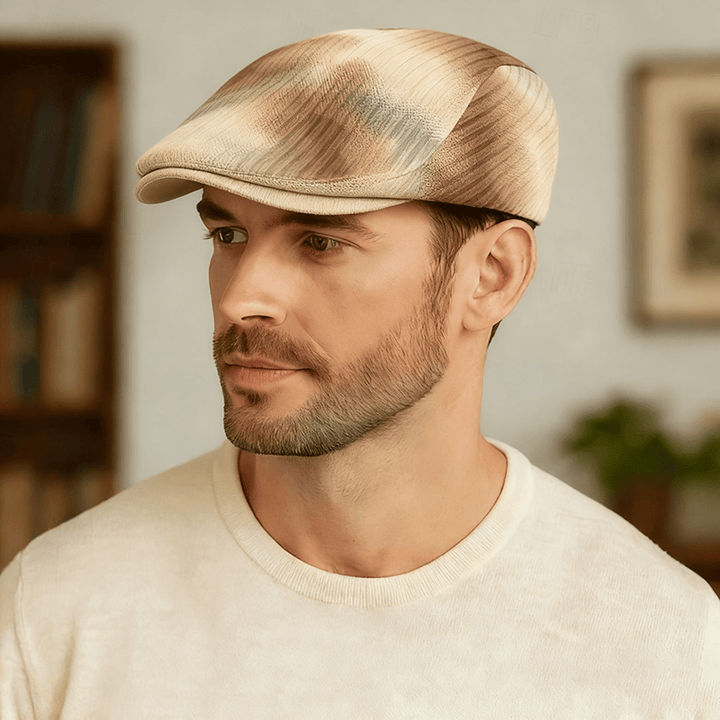 Béret d'hiver rétro en velours côtelé tie-dye pour homme - image 0