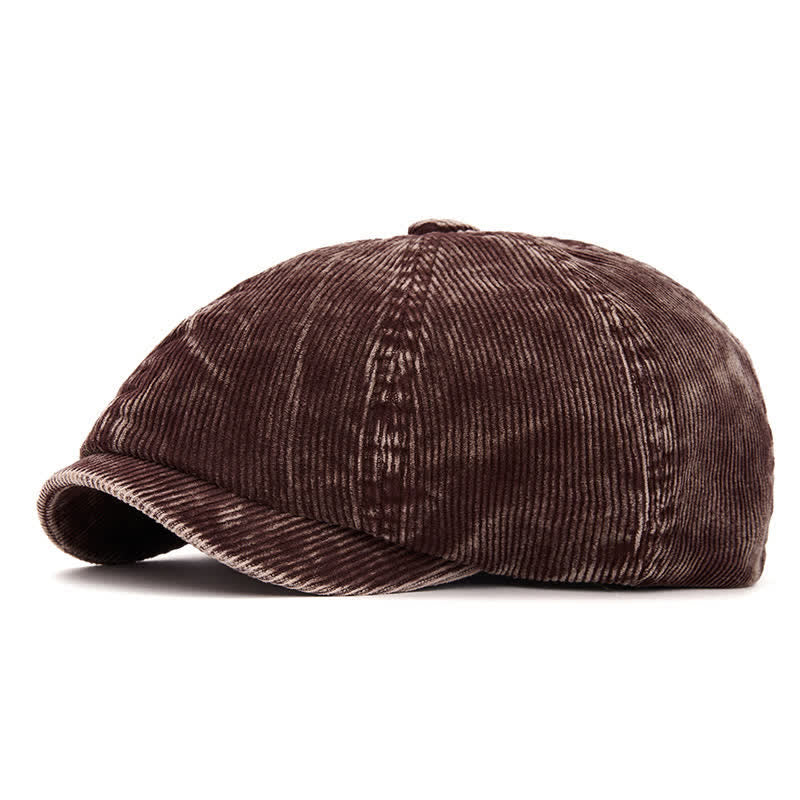 Béret gavroche en velours côtelé uni d'inspiration rétro - Café - Réglable (22 1/2"-24") - image 0