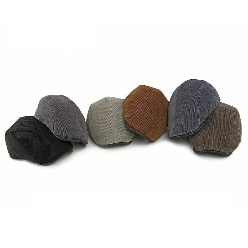 Béret moderne à bord contrasté en velours côtelé à calotte plate - image 1