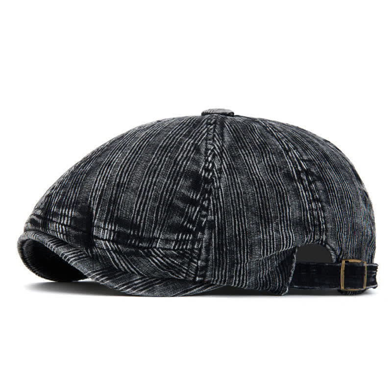 Béret vintage en velours côtelé délavé avec boucle réglable - Noir - Réglable (22 1/2"-24") - image 0