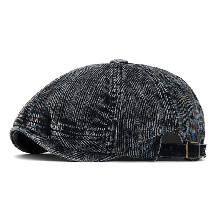 Béret vintage en velours côtelé délavé avec boucle réglable - Noir - Réglable (22 1/2"-24") - image 0