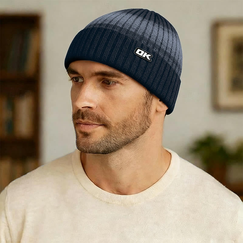 Bonnet rayé en maille doublé polaire pour homme - image 0