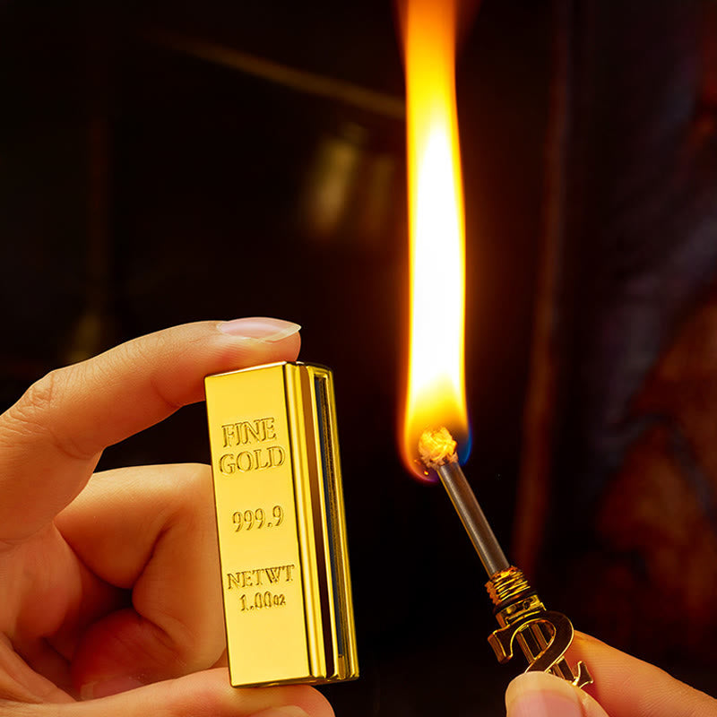 Briquet en métal doré avec porte-clés, motif lingot d'or - image 2