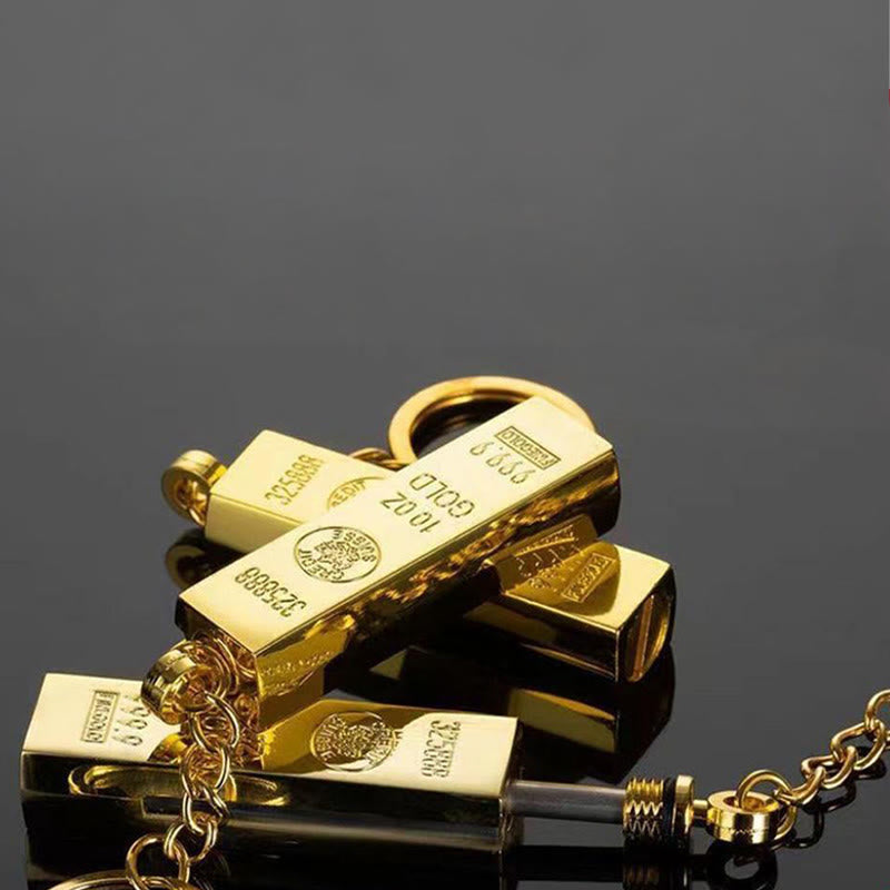 Briquet en métal doré avec porte-clés, motif lingot d'or - image 3