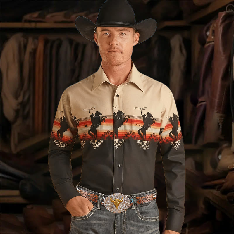 Chemise à manches longues pour homme, imprimé western cowboy - Cowboy à cheval - 5XL - image 0