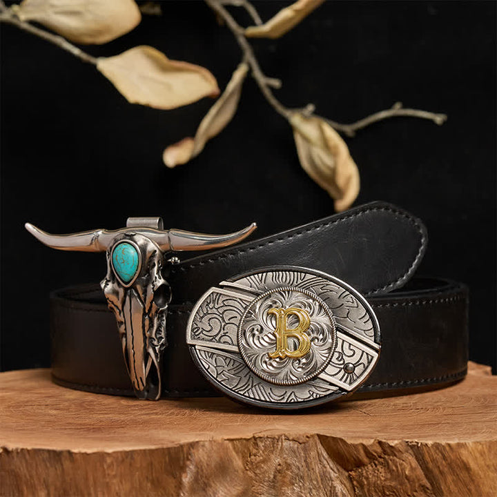 Ensemble pendentif taureau turquoise avec boucle de couteau cachée et initiales (à faire soi-même) - B - Courroie en PU noir (40) - image 7
