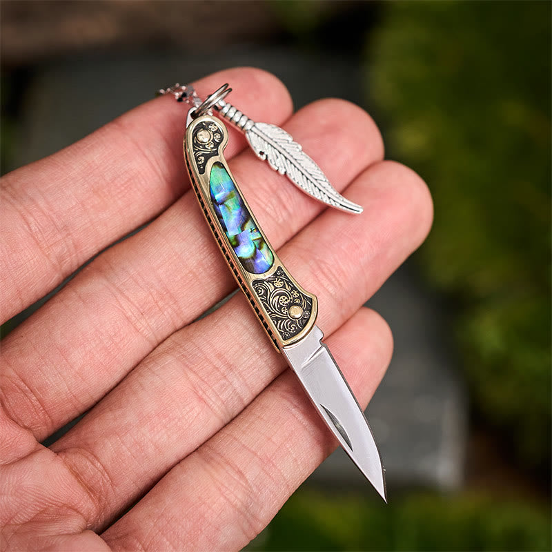 Outil d'extérieur exquis : couteau pliant et collier pendentif plume - image 2