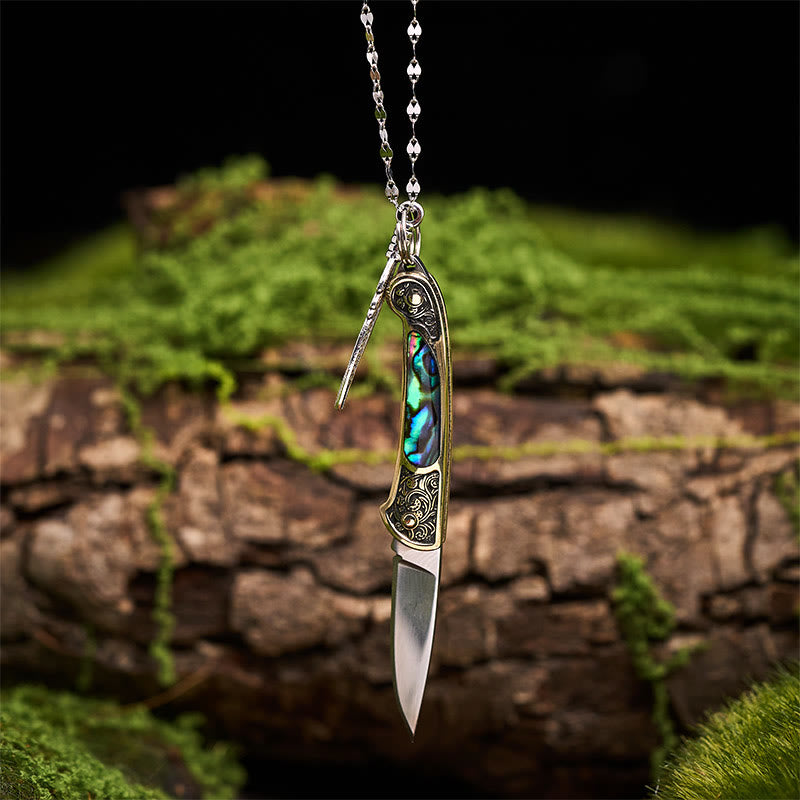 Outil d'extérieur exquis : couteau pliant et collier pendentif plume - image 1
