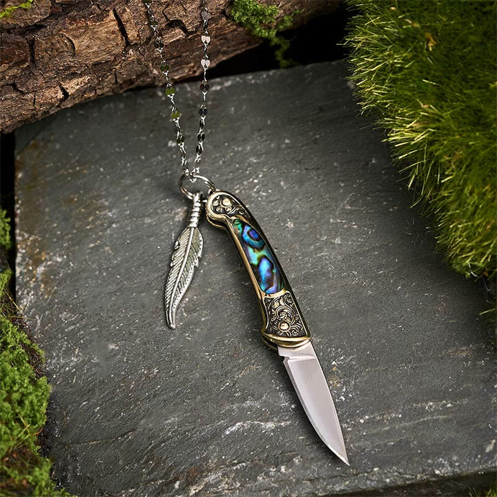 Outil d'extérieur exquis : couteau pliant et collier pendentif plume - image 3