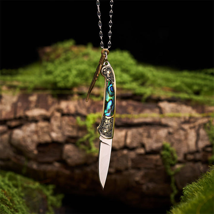 Outil d'extérieur exquis : couteau pliant et collier pendentif plume - image 5