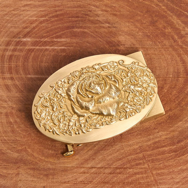 Ceinture en cuir pour homme avec boucle automatique ovale en métal rose doré - image 1