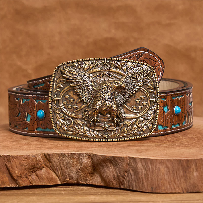 Ceinture en cuir pour homme avec boucle aigle 3D bronze vintage - Bronze - Ceinture turquoise sculptée - 42 - image 6