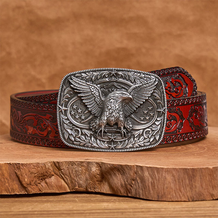 Ceinture en cuir pour homme avec boucle aigle 3D bronze vintage - Argent - Ceinture sculptée marron - 42 - image 13