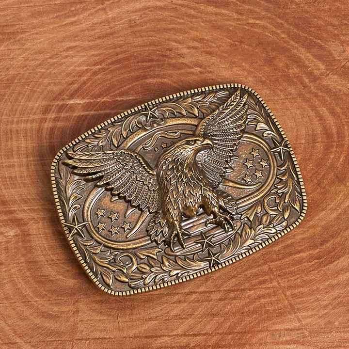 Ceinture en cuir pour homme avec boucle aigle 3D bronze vintage - image 2