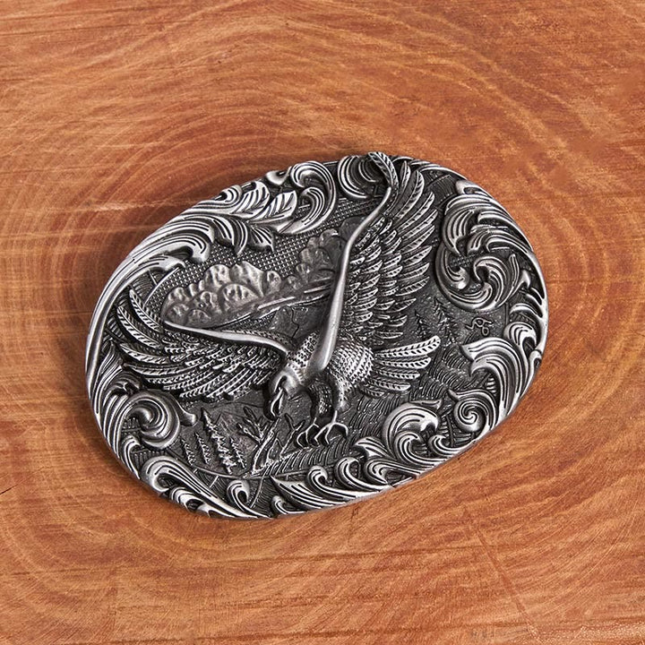 Ceinture en cuir pour homme avec boucle en cuir et aigle volant en relief style western - image 1