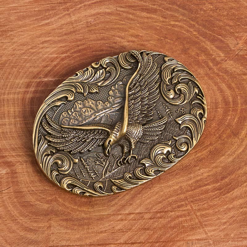 Ceinture en cuir pour homme avec boucle en cuir et aigle volant en relief style western - image 3