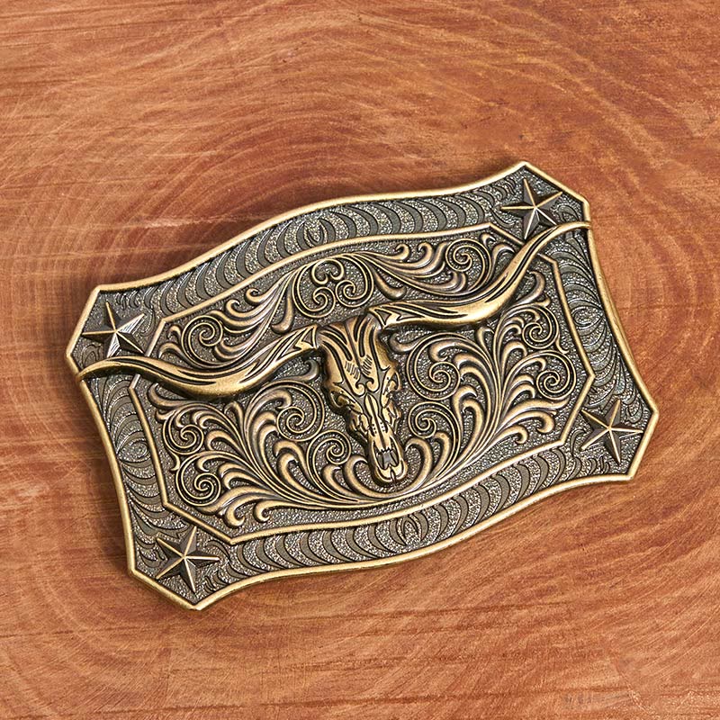 Ceinture en cuir pour homme avec boucle ornée d'un crâne de longhorn de style western - image 1