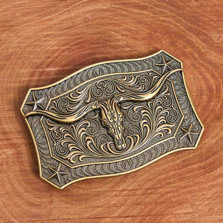 Ceinture en cuir pour homme avec boucle ornée d'un crâne de longhorn de style western - image 1