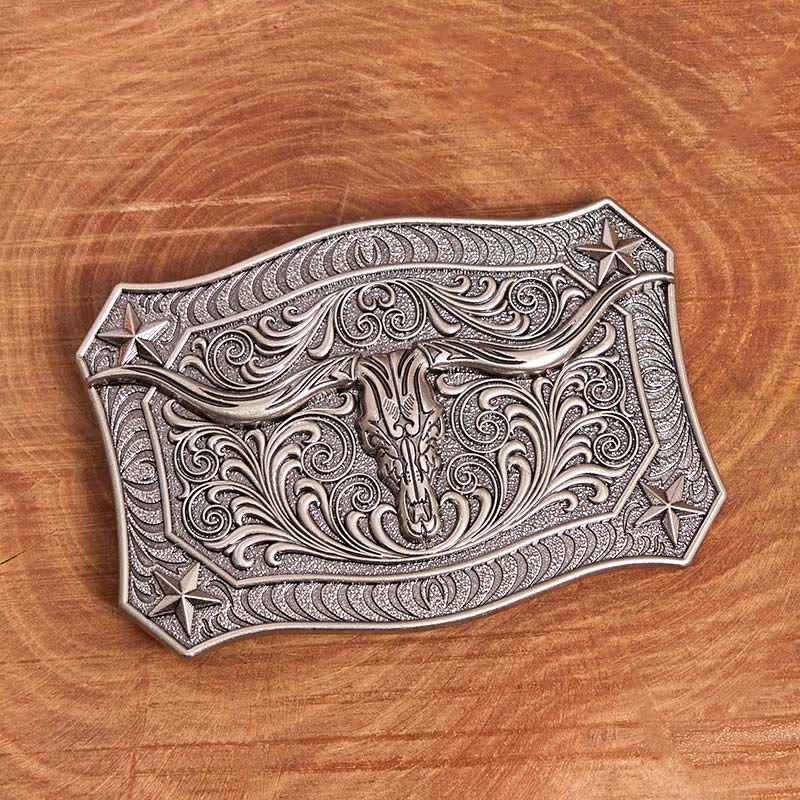 Ceinture en cuir pour homme avec boucle ornée d'un crâne de longhorn de style western - image 3