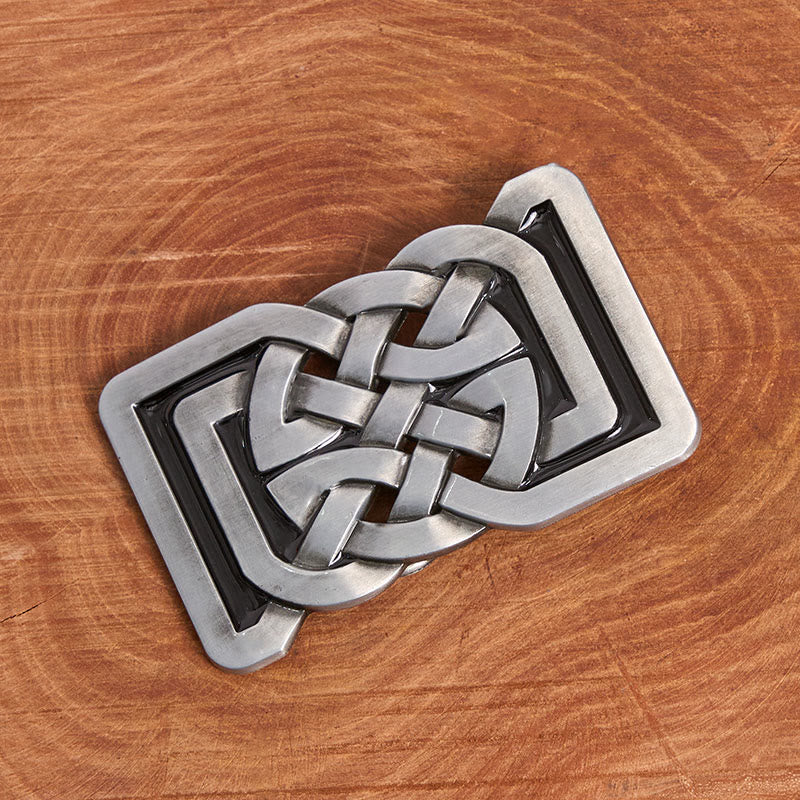 Ceinture en cuir avec boucle métallique style nœud celtique - image 1