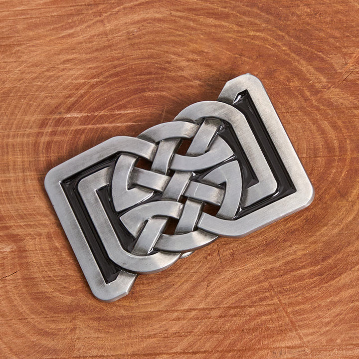 Ceinture en cuir avec boucle métallique style nœud celtique - image 1