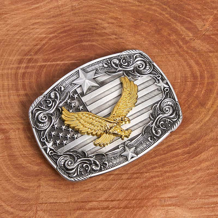 Ceinture en cuir pour homme avec boucle Golden Eagle, drapeau américain et étoiles - image 1