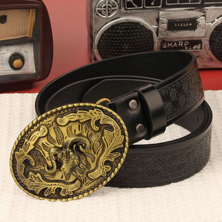 Ceinture en cuir pour homme avec emblème rétro tête de bélier - Style n° 2 - 42 - image 2
