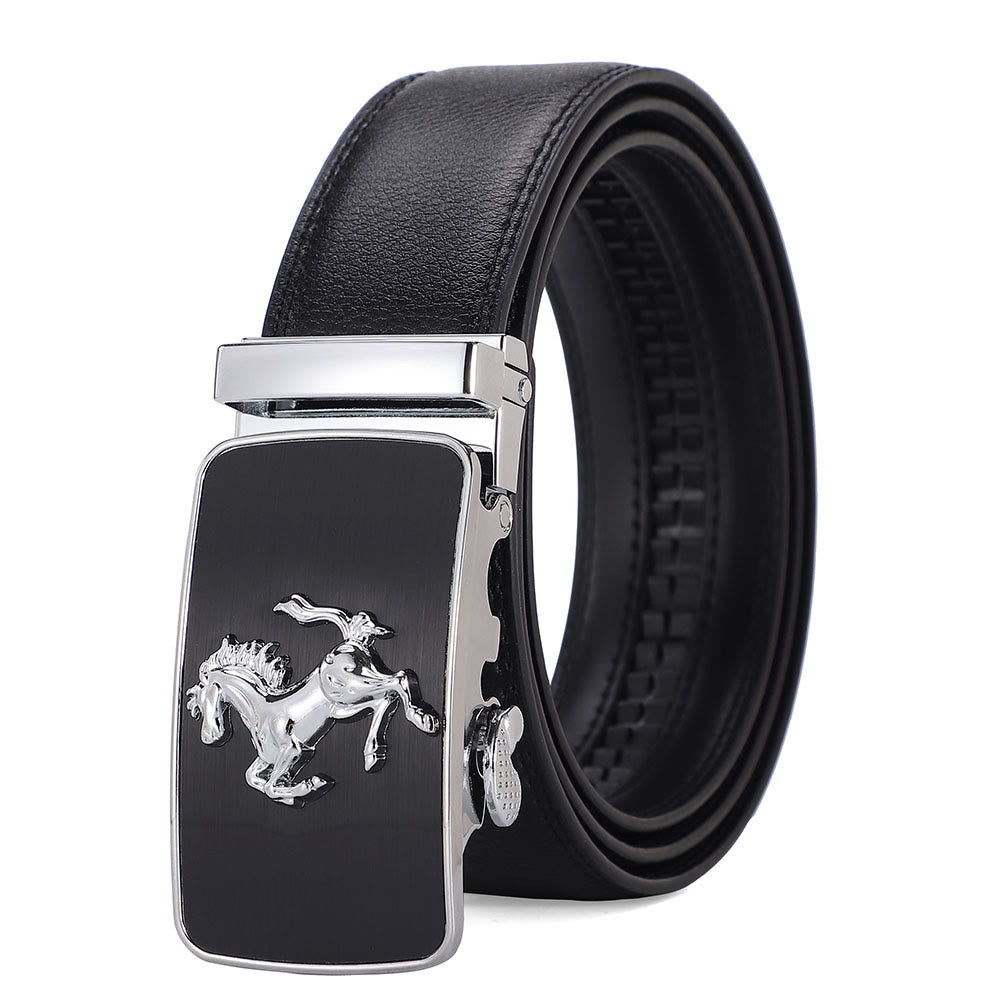 Ceinture en cuir pour homme avec boucle automatique et emblème de cheval au galop - 46 - image 1