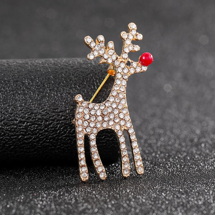 Broche festive renne bicolore ornée de diamants, pleine de charme - Doré - image 2
