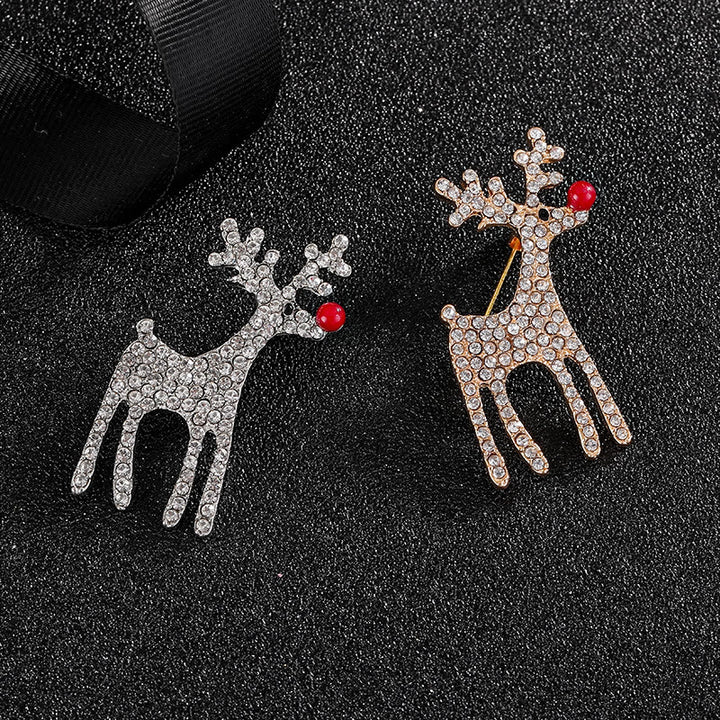 Broche festive renne bicolore ornée de diamants, pleine de charme - image 0