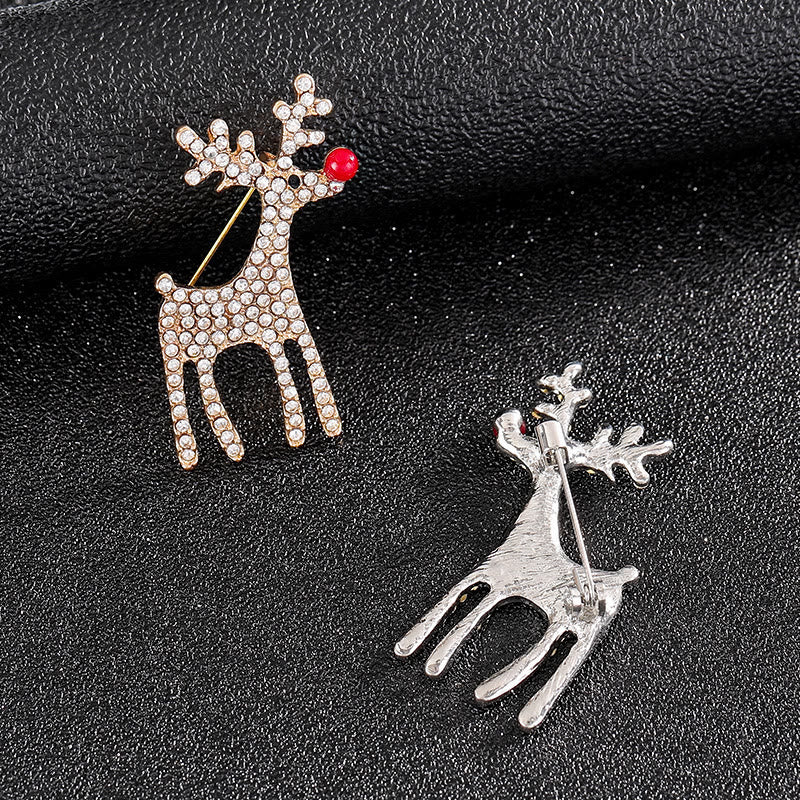 Broche festive renne bicolore ornée de diamants, pleine de charme - image 1