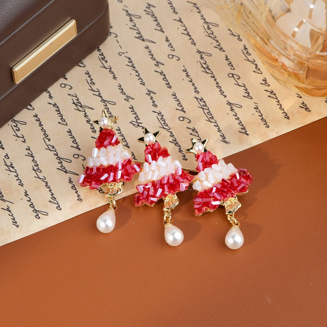 Broche festive en forme de sapin de Noël ornée de perles et d'une goutte de perle - Style n° 2 - image 4