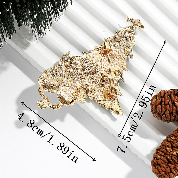 Broche bicolore festive en émail représentant un sapin de Noël avec chat et poisson - image 3
