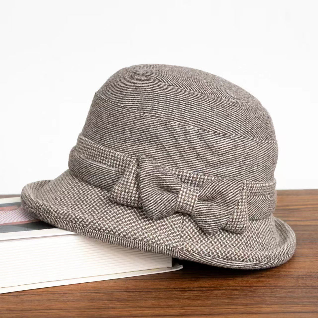 Bob à nœud papillon en tissu pied-de-poule pour femme - Gris clair - M (22-22 7/8") - image 0