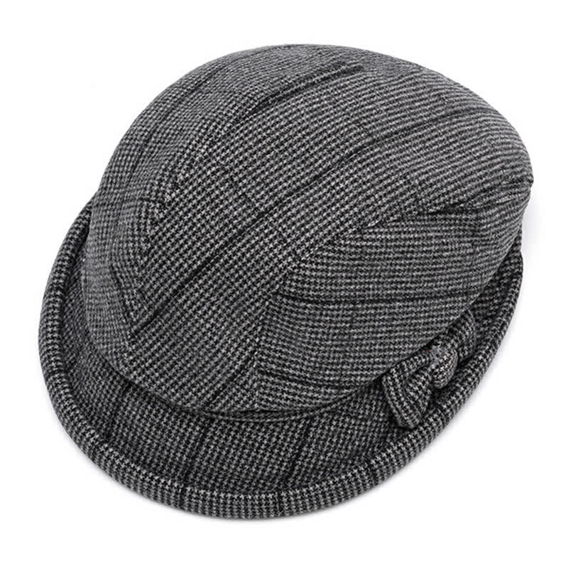 Béret chaud à carreaux pour femme avec nœud papillon décoratif - image 7