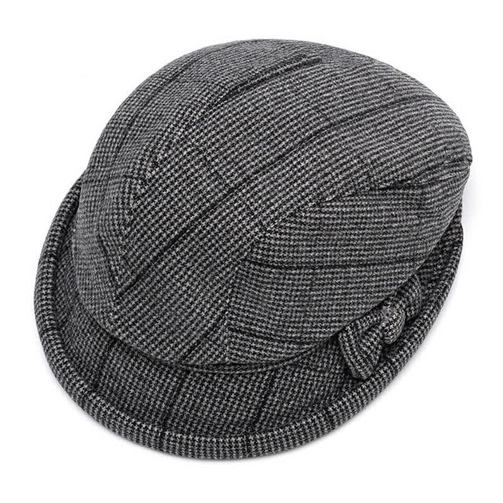 Béret chaud à carreaux pour femme avec nœud papillon décoratif - image 7