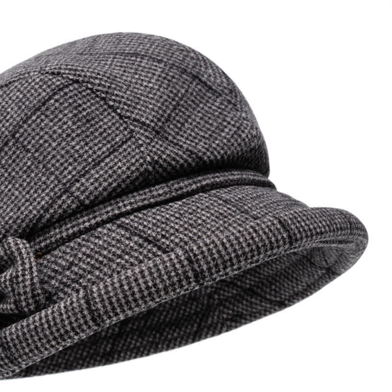 Béret chaud à carreaux pour femme avec nœud papillon décoratif - image 1