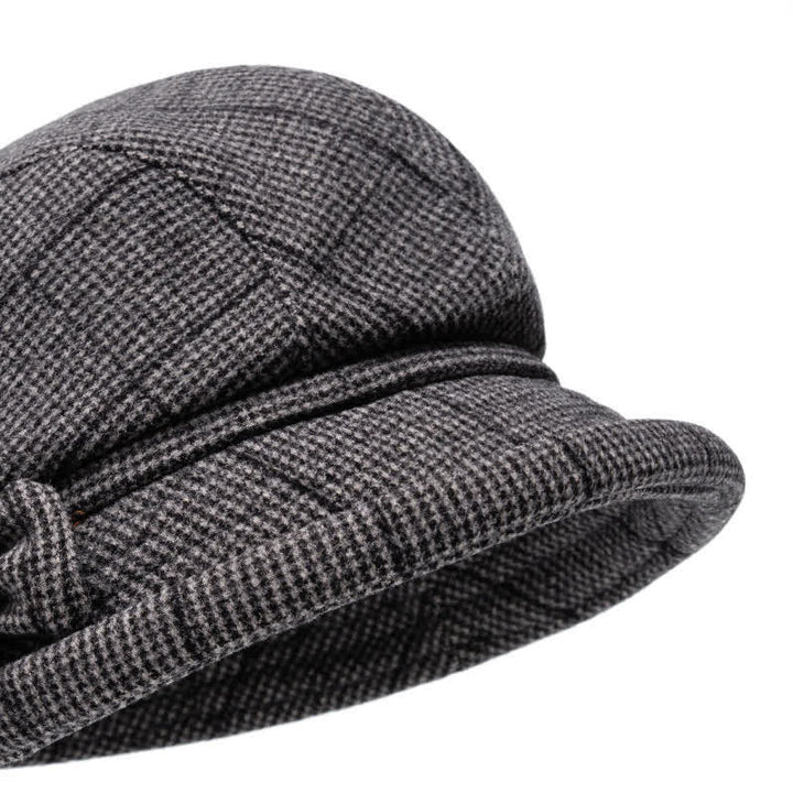 Béret chaud à carreaux pour femme avec nœud papillon décoratif - image 1