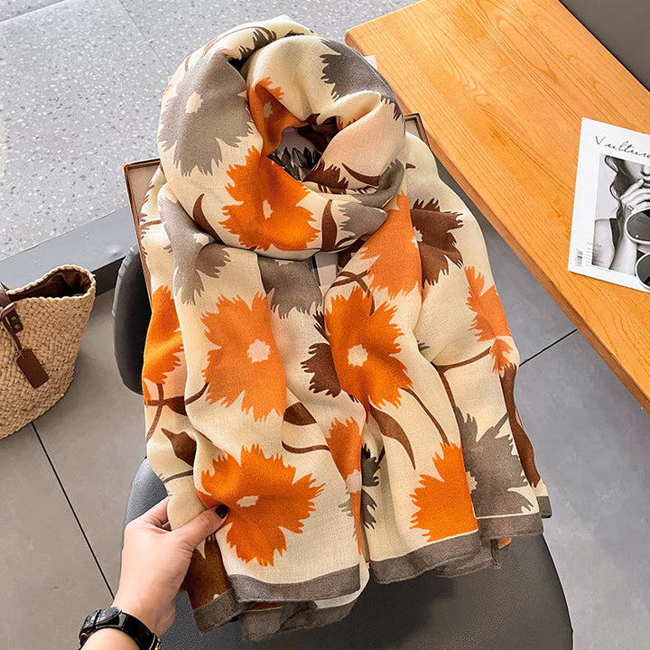 Écharpe légère et polyvalente à imprimé floral multicolore chic pour femme - Beige-orange - image 5